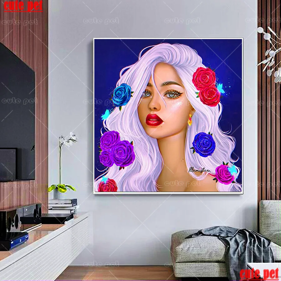 

Diamond Painting Cross Stitch Rose flower woman kit picture Round Diamond Embroidery rhinestone puzzle pattern Home Decor gift