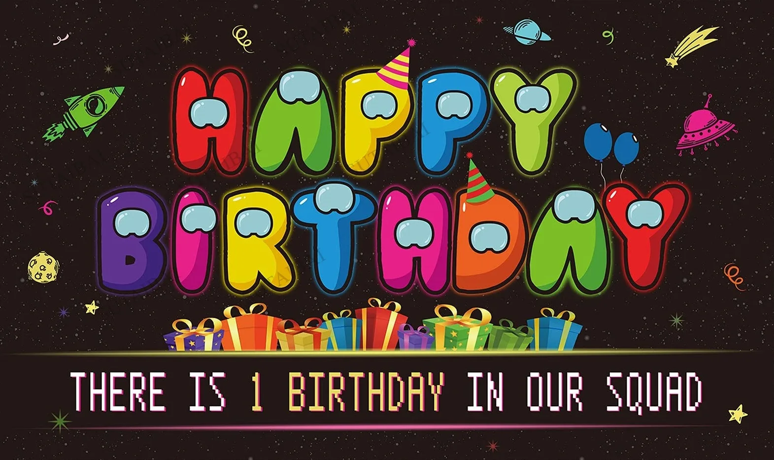 

Happy Birthday Backdrop Outer Space Planet Child Party Gift Video Game Photo Booth Photography Backgrounds Decoration Banner