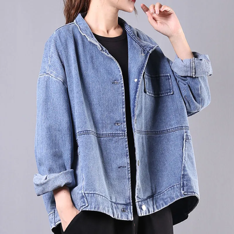 Джинсовая куртка женская с длинным рукавом Повседневная Свободная из денима