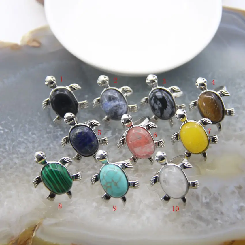 

Beautiful and Cute Tortoise Adjustable Rings,Oval Natural Quartz Crystal Women Rings,Turquoise/Tiger eye Turtle Rings Jewelry
