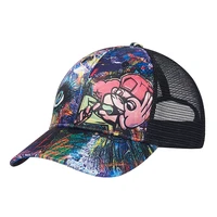 summer baseball cap men mesh trucker hats for women fashion cartoons graffiti snapback cap hip hop net sunscreen hats unisex