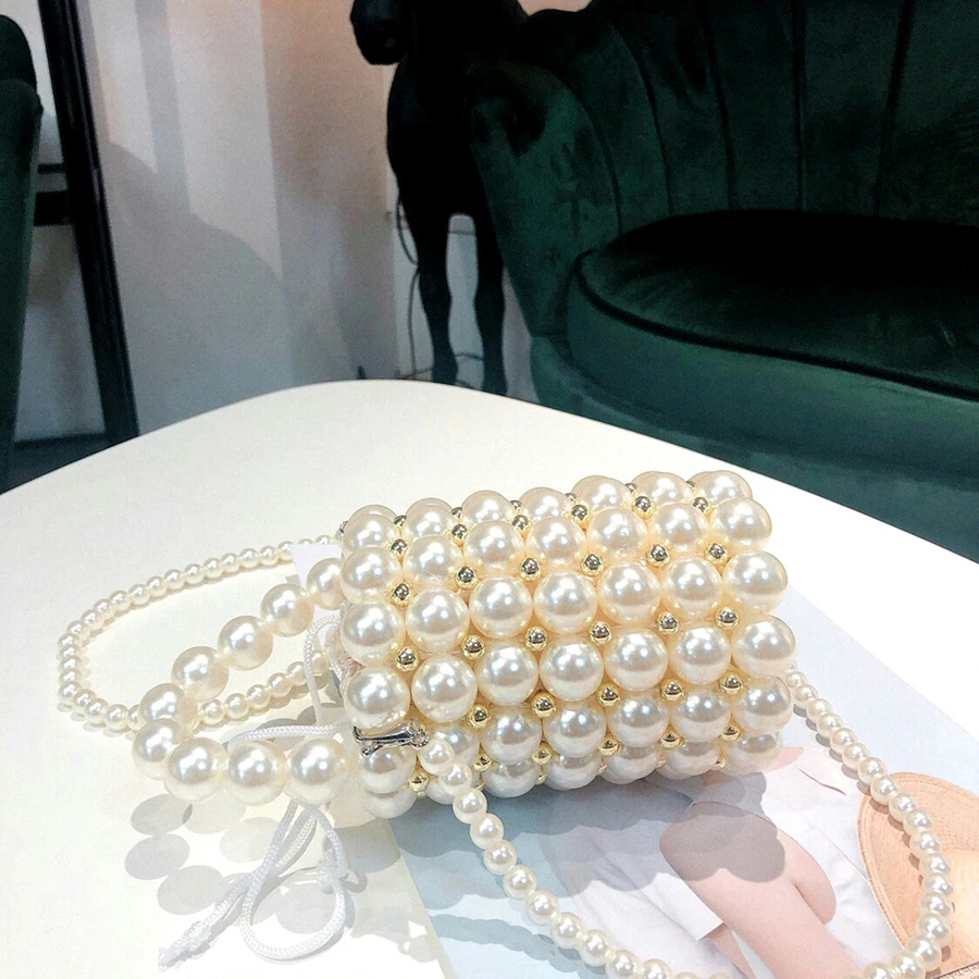 Большая Жемчужная сумка-мешок ручной работы для женщин плетеная серебристая