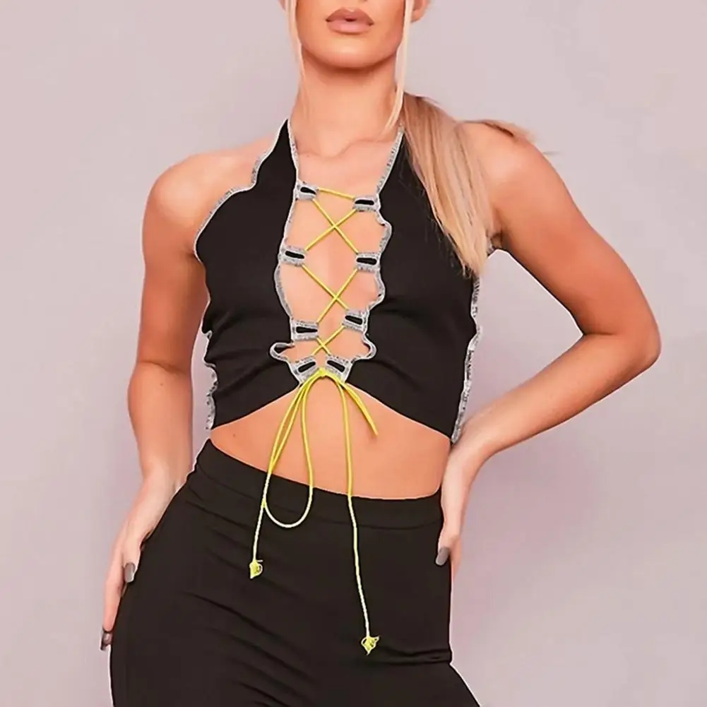 

70% Dropshipping!!Vest Lace Up Sleeveless Women Adjustable Hollow Out Cropped Top for Summer