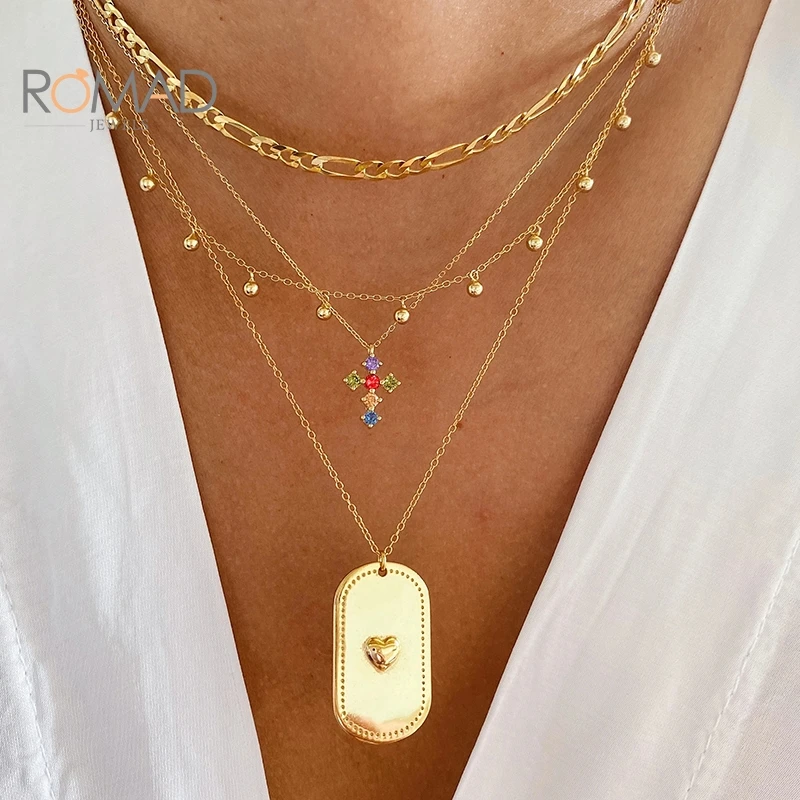 

ROMAD 925 Sterling Silver Colorful Cross Pendant Necklace For Women Zircon Clavicle Gold Necklaces Fashion Jewelry Collares