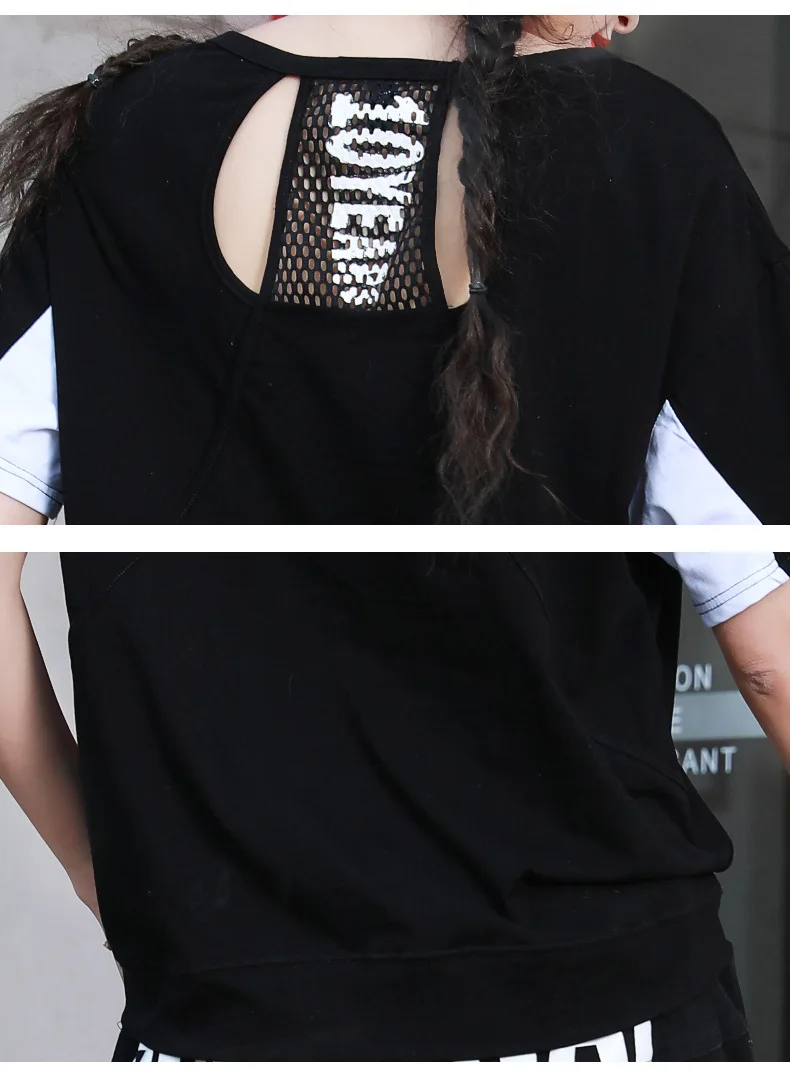 

Vefadisa Black White Summer Backless Women T-shirt 2021 Character Print Female T-shirt Patchwork Short Sleeve T-shirt QYF5262