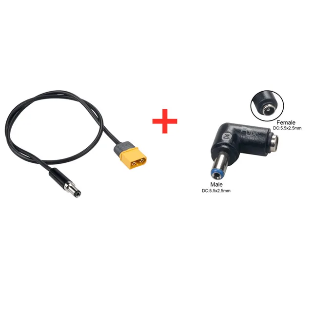FPV Goggles Power Cable XT60 to DC5525 1.5m + DC5525 to DC5525 90­° adapter