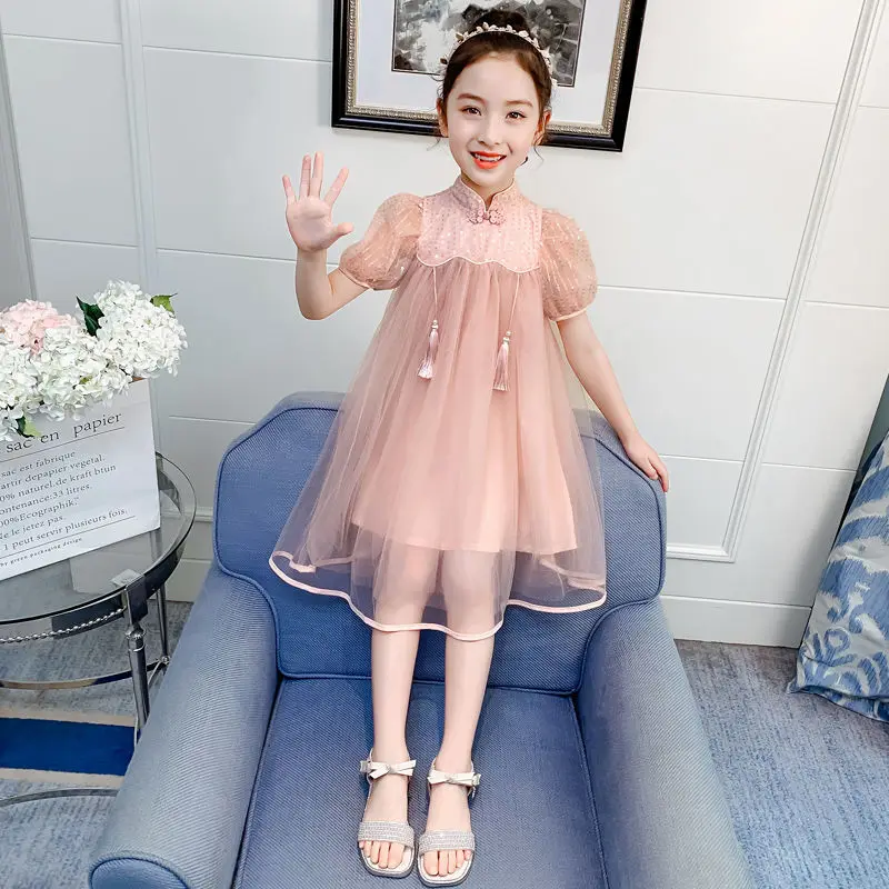 

Girls' cheongsam dress summer dress hanfu chinese style little girl princess skirt foreign style 2021 new children's Tang suit