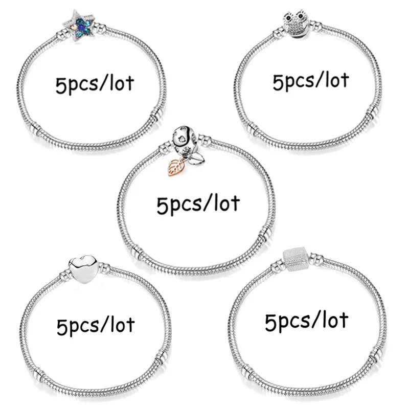 

5Pcs/Lot Vintage Silver Plated Charm Bracelet European Style Snake Chain Bracelet For Women Fashion Jewelry accessories Making