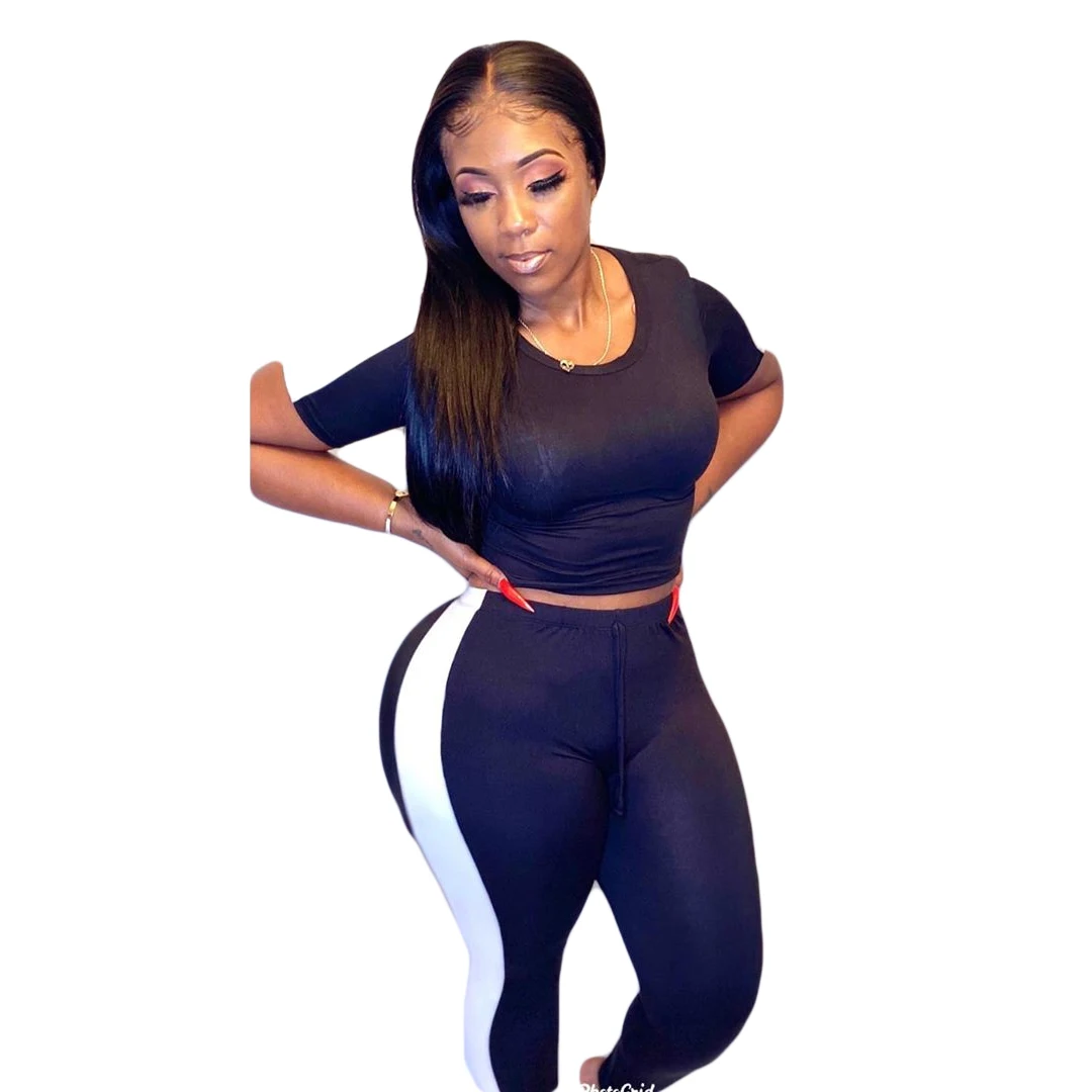 Женский спортивный костюм из двух предметов комплект топ с коротким рукавом и