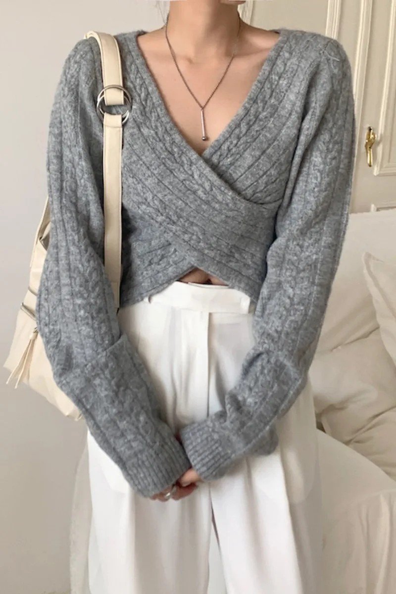 

cross sweaters womens knit cropped sweater lazy lady winter clothes women 2020