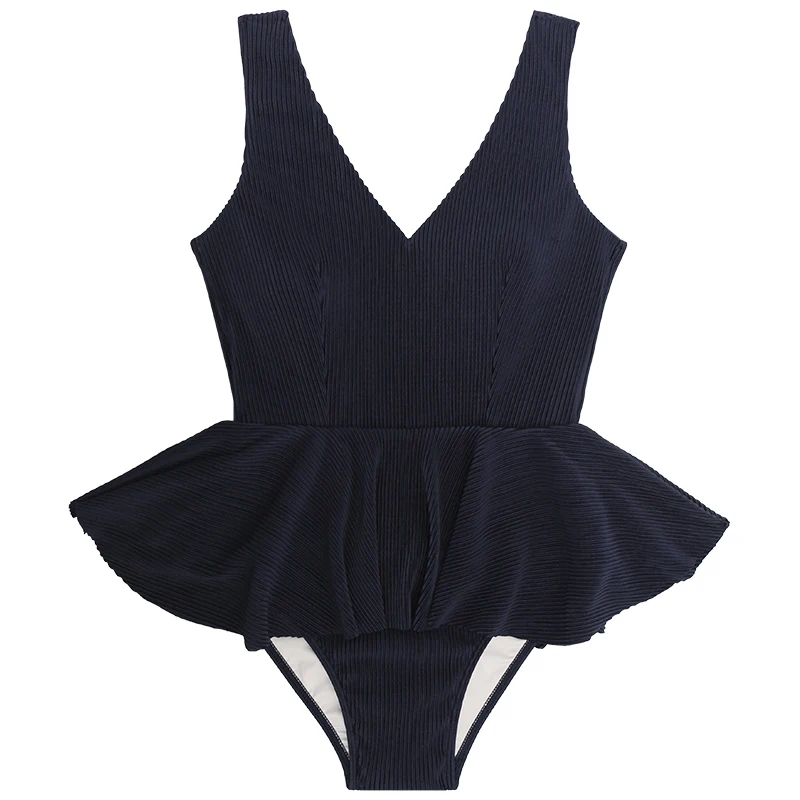 

One Piece Swimsuit Women Solid Swimwear Sexy Bathing Suit Monokini Push Up Padded Bra Bikini Female Simple Backless Black Skirt