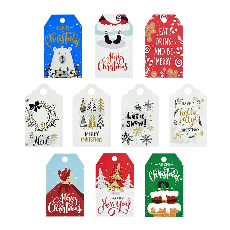 

100pcs/lot Merry Christmas Paper Cards Hang Tags Multi-style Gift Packaging Labels Xmas Tree Decorations New Year Party Supplies