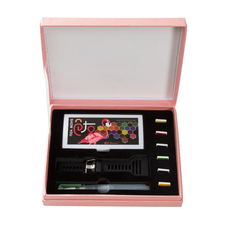 24 colors pink 12/24 цветов сплошной акварельный набор красок креативные портативные часы Тип пигмент с краской кисти для художественных принадлежностей подарки - Цвет: 24 colors pink