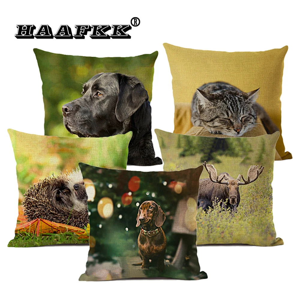 Серия животных Наволочка милая собака и кошка шаблон подушка 45x45 см льняная для