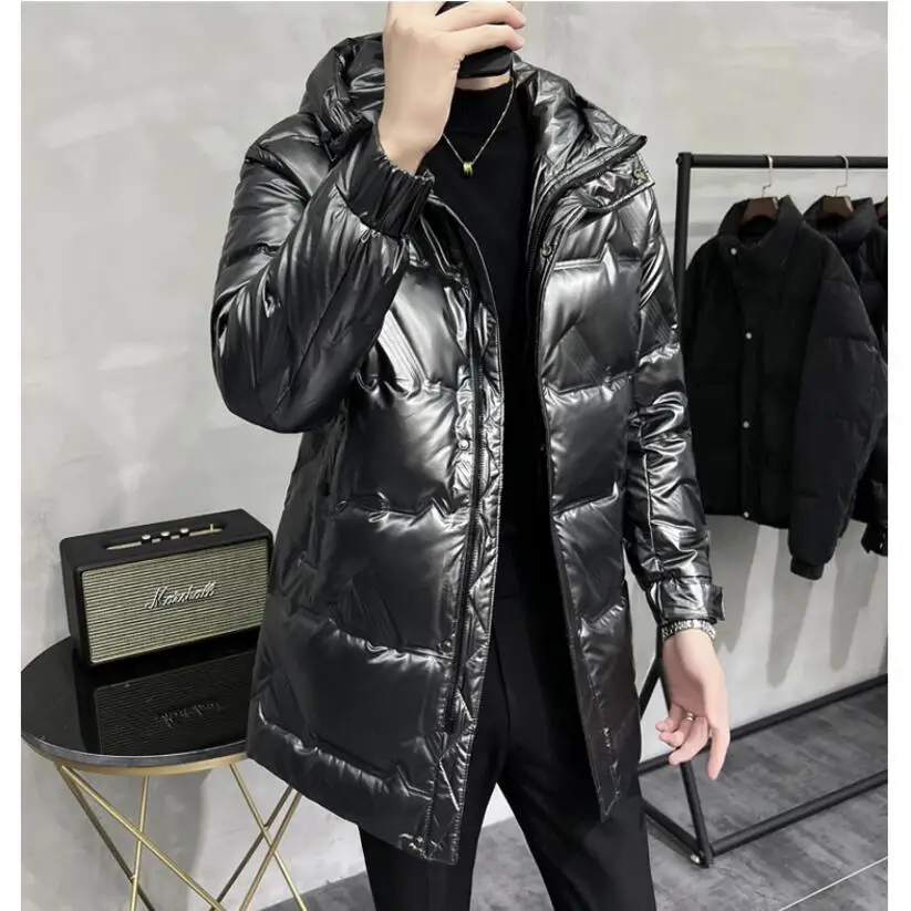 

Мужской зимний пуховик, утепленные теплые мужские пальто, трендовая одежда, мужские глянцевые водонепроницаемые пуховики, повседневные од...