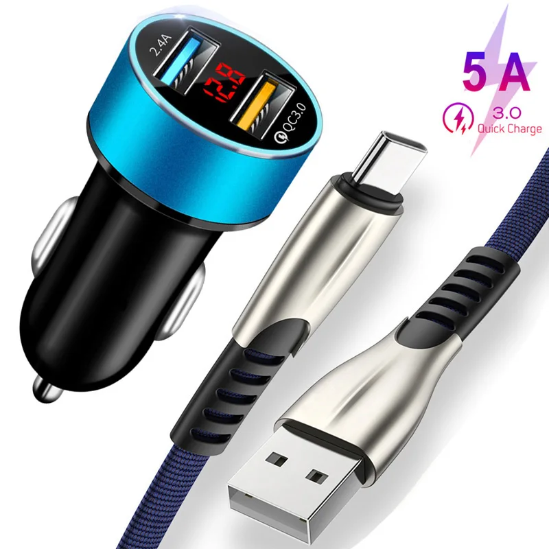 

QC 3.0 Car Charger Cable For Huawei P20 P30 P40 Pro Mate 30 20 Pro lite Honor 30 Type C USB Super Fast Charge Data Car Charger