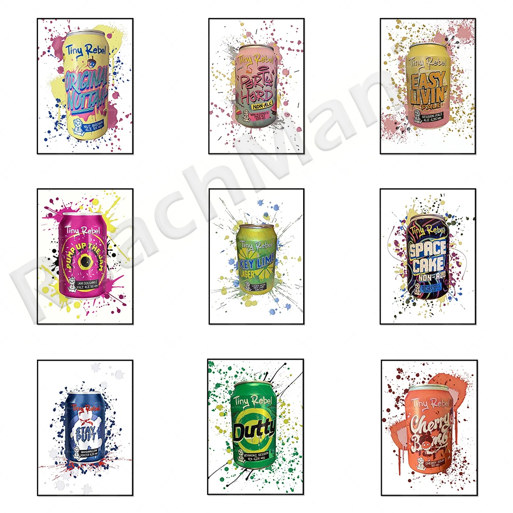 

Art prints of craft beer cans, graffiti printing. Unusual art poster craft beer. Beer lovers