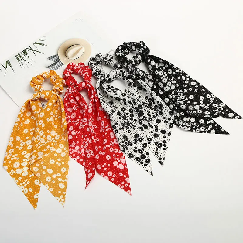 Модная Милая шелковая эластичная резинка для волос с цветочным принтом женщин