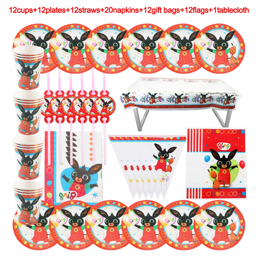 

Red Bunny Soldier Baby Shower Birthday Party Decoration Disposable Tableware Cups Plates Napkins Straws Spoon Flag Tablecloth