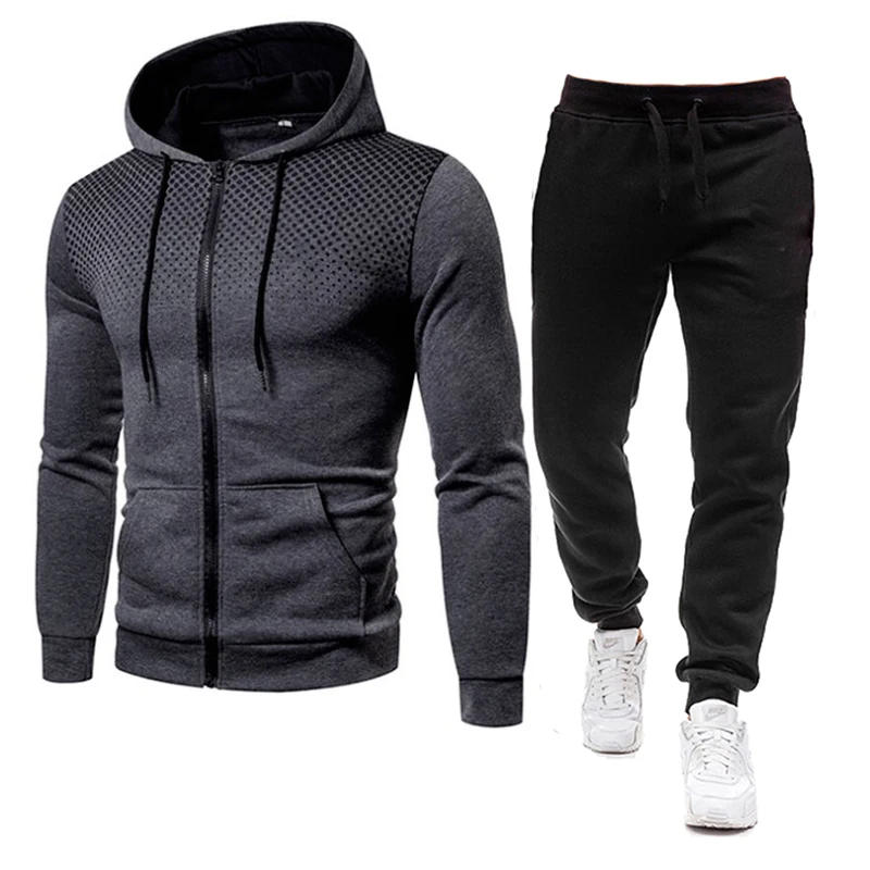 Men's suit 2-piece sportswear polyester sweatshirt and pants suit casual track suit hoodie men's sweatshirt size M-3XL