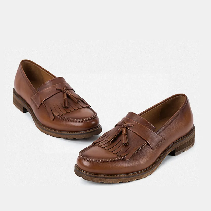 KRUSDAN повседневные мужские коричневые Лоферы ручной работы из натуральной кожи