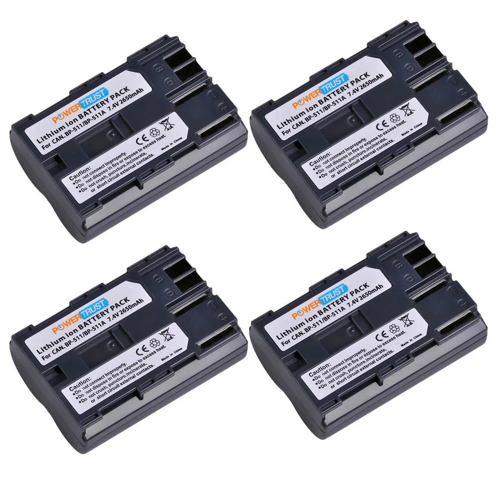 4 Pack Battery BP-511 BP-511A 2650 мА/ч, Камера Батарея BP511 BP 511 для цифровой однообъективной зеркальной камеры Canon EOS 40D 300D 5D 20D 30D 50D 10D D60 G6 BP 511A - Цвет: 4 Pack Battery