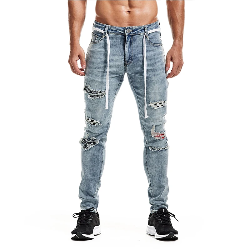 

Jeans Men Vintage Clothing Hiphop Streetwear Denim Distressed Pants high quality black ripped slim-fit plus size jeans for men