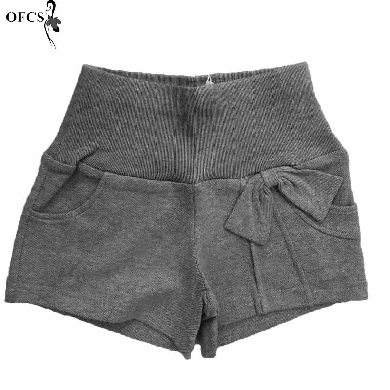 

New Pure Color Child Trousers Girls Summer Short Bowknot Shorts Kids Knitted Elastic waist Shorts 4-10T Children Clothes Retail