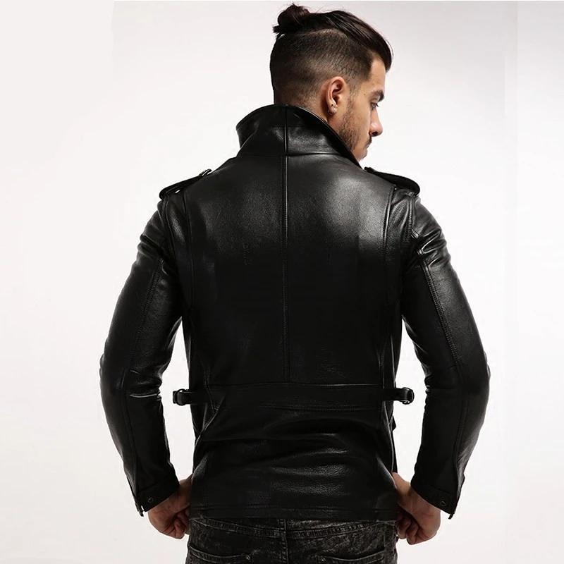

Men 2020 Black Genuine Leather Jacket Stand Collar Plus Size XXXL Thick Cowhide Slim Fit Military M65 Leather Coat FREE SHIPPING