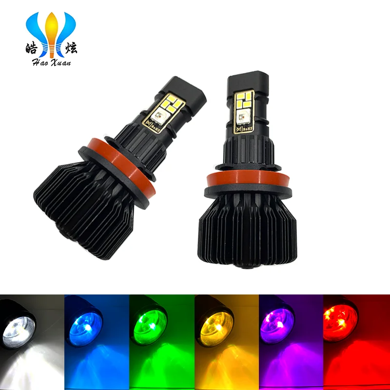 HaoXuan приложение Bluetooth управление RGB Автомобильный светодиодный светильник сменный цвет светильник H16 5202 H8 H11 9005 9006 Авто Головной фонарь H7 светодиодный лампы