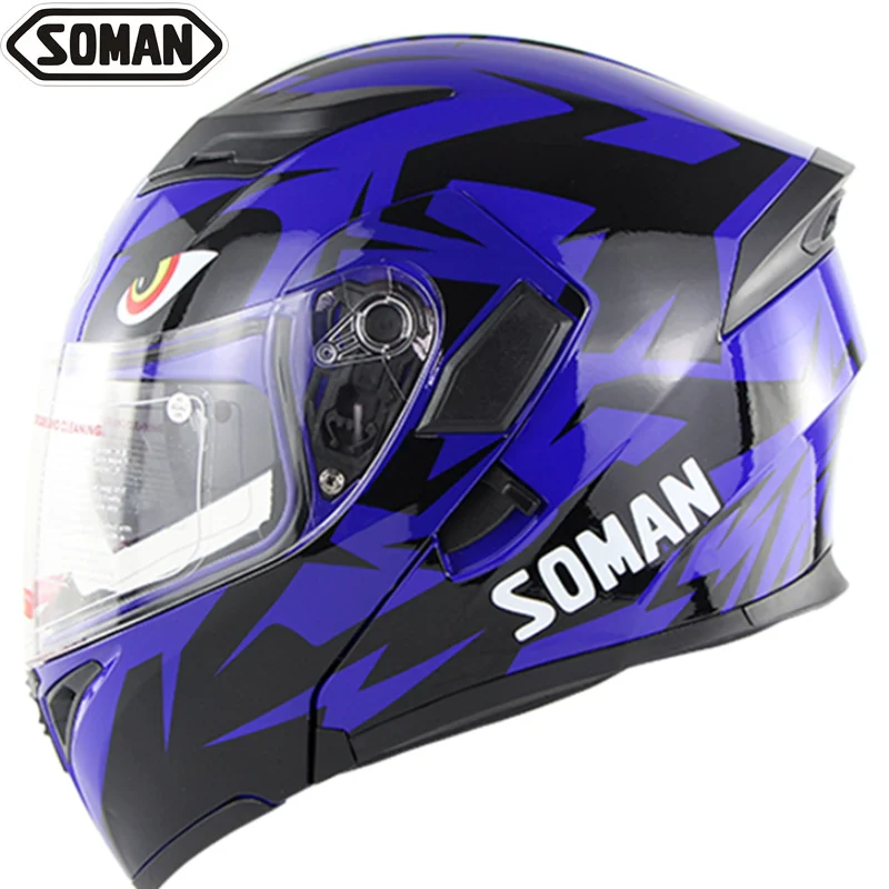 Blue Мужской крутой мотоциклетный шлем с полным лицом Casco черный откидной козырек Capacetes с двумя линзами для езды на шоссе Cascos Moto rbike шлемы - Цвет: Blue