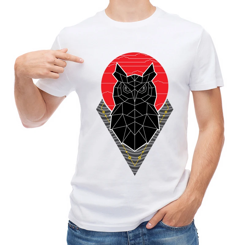 

TEEHUB Fashion The Watcher Men T Shirt Hipster Geometric Owl Printed T-shirt Short Sleeve Casual Tops Harajuku Tees