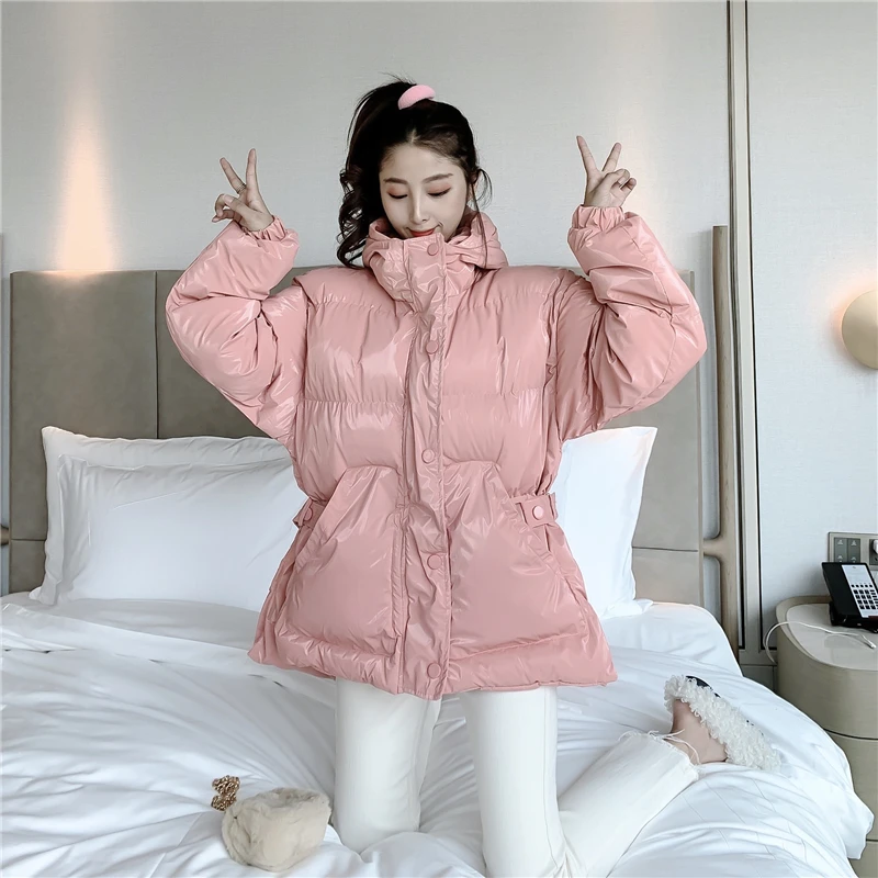 

2020 winter korean women preppy style swan cotton loose wild hooded thick cotton clothes solid color sweet female woolen coat