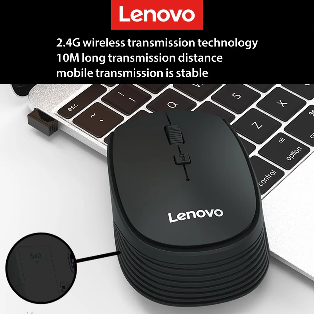 Lenovo M202 2.4GHz Wireless Mouse Office 4 Keys Mute Mice Ergonomic Design with 3 Adjustable DPI for PC Laptop Black | Компьютеры и