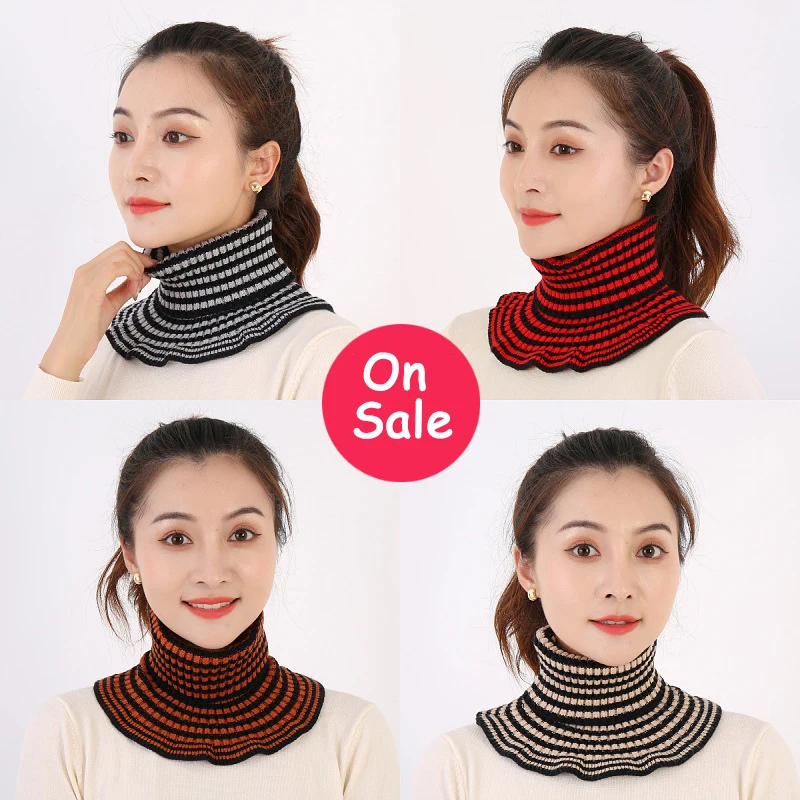 

Вязаный искусственный воротник шарф женский полосатый утепленный водолазка съемный свитер искусственные воротники зимний женский шарф-Во...
