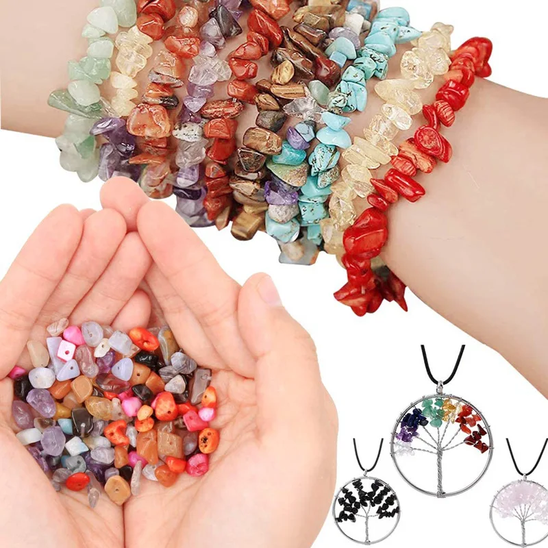 

Lrregular Natural Stone Is Used For Jewelry Making, Multi-shape Colored Crushed Stone Jade Handmade DIY Bracelet Necklace Set 2