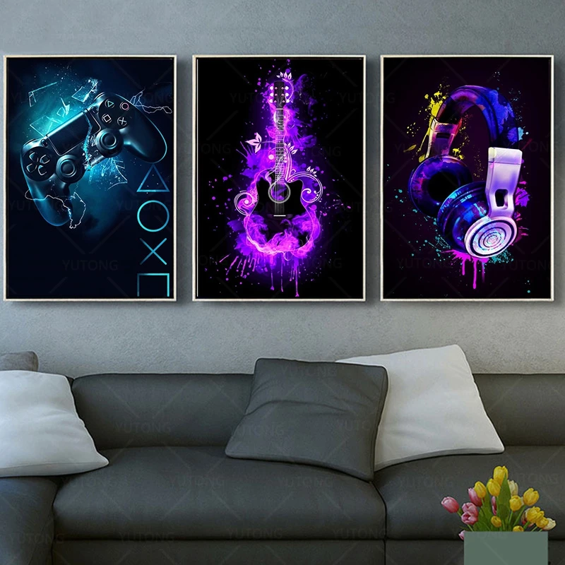 Граффити художественная камера наушники геймпад Холст Картина модные красочные