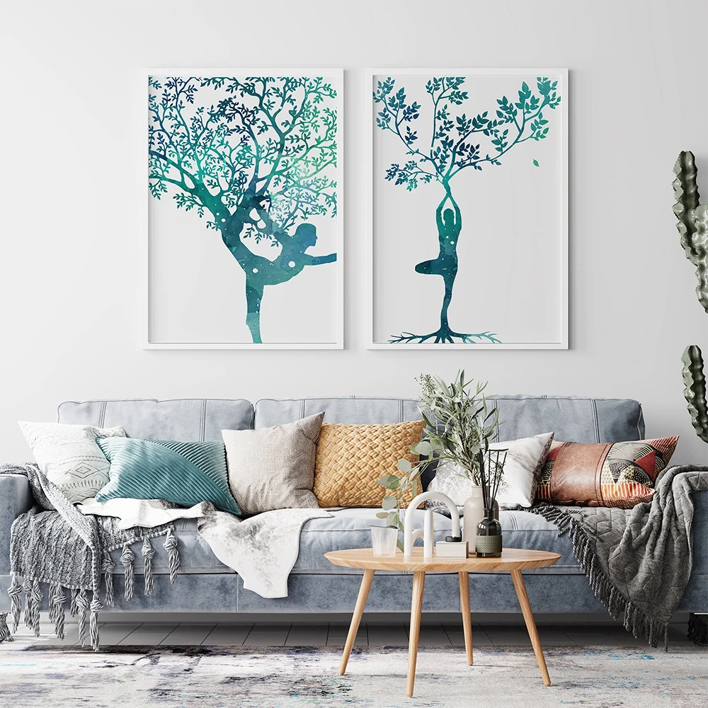 

Modern Abstract Turquoise Watercolour Yoga Pose Art Prints Posters Canvas Painting Wall Pictures Office Livingroom Home Decor