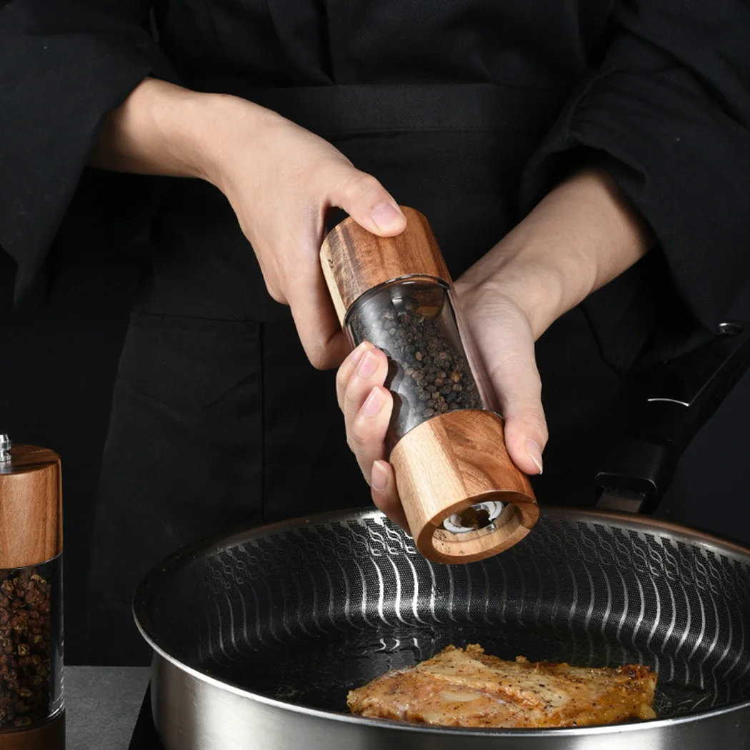 

Manual Salt Pepper Grinder Set Wooden Ceramic Burr Mill For Herb Pepper Spice Adjustable Kitchen Grinding Gadgets Tool