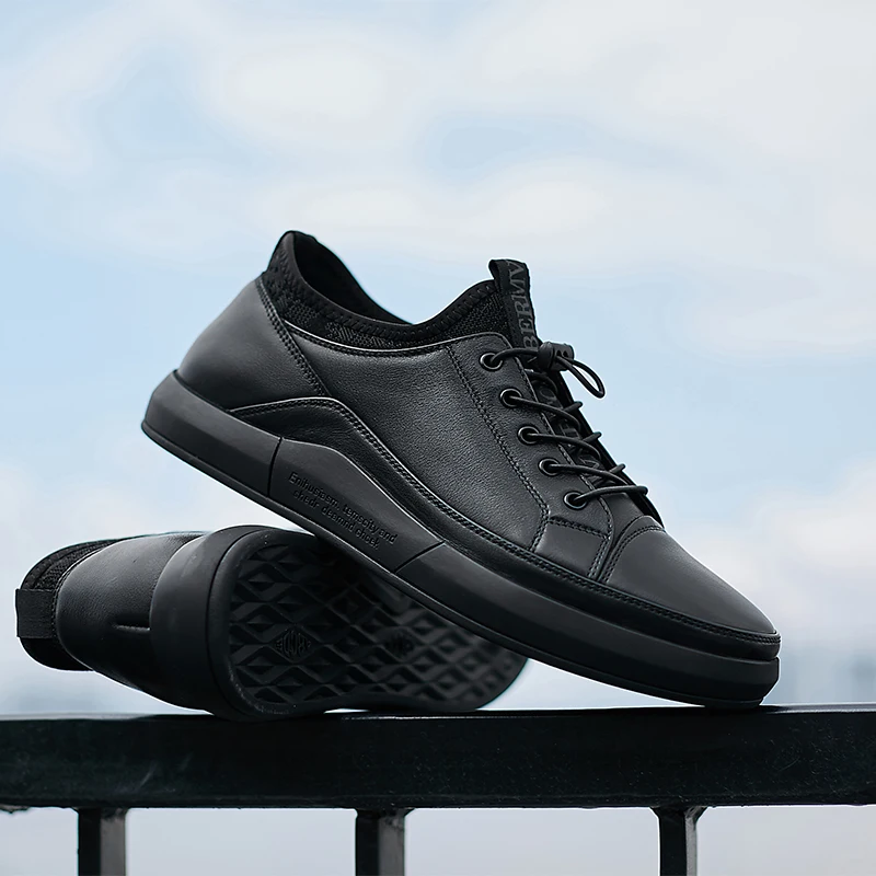 Misalwa Genuine Leather High Quality Men Shoes Casual Daily Trendy Sneakers Mens Black Comfortable Footwear Spring / Winter 2021 |