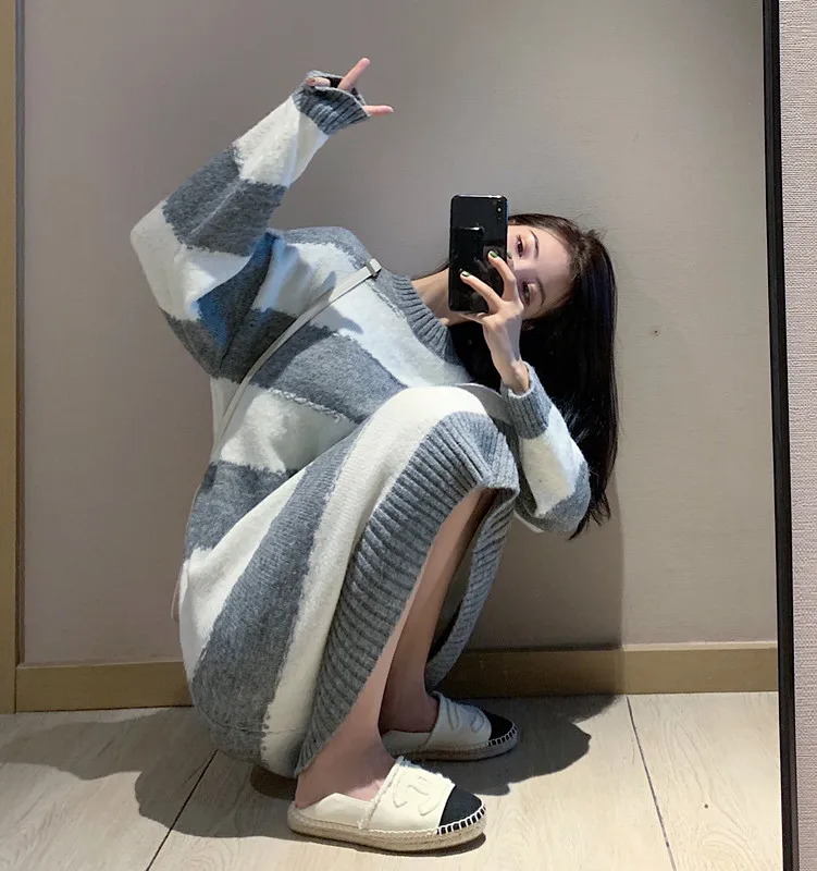 

knitted casual o-neck Women's Clothing long sleeve striped Harajuku style Sweaters Spring autumn fashion brand ulzzang tops new