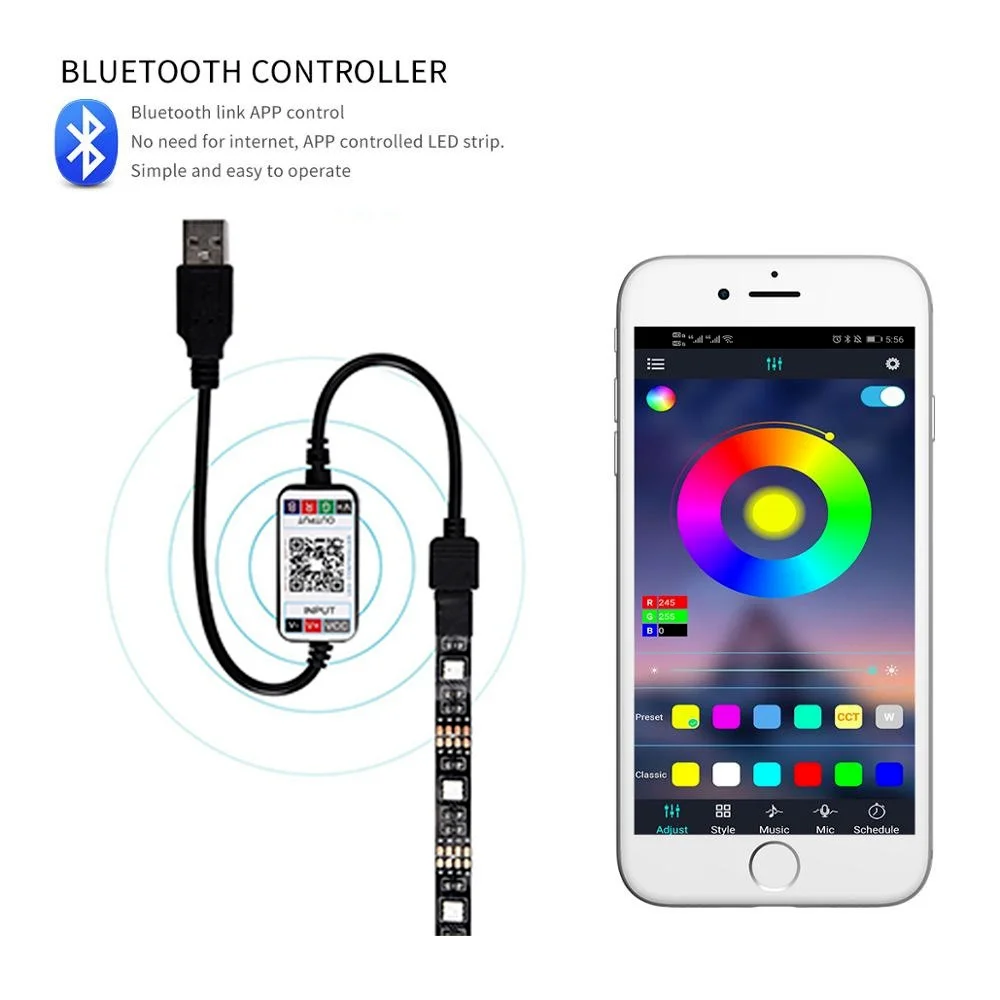

Backlight for Tv USB Powered LED Strip Light RGB5050 for 24 -60 Inch TV Mirror PC APP Bluetooth Control for Room Home Christmas