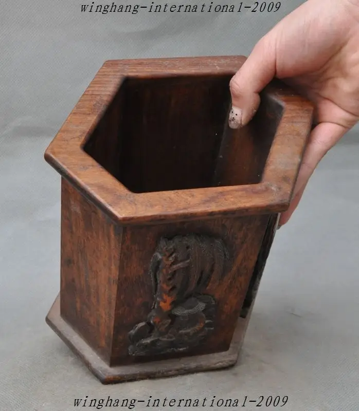 

christmas Old Chinese Huanghuali Wood Hand-Carved Elderly people brush pot pencil vase jar halloween