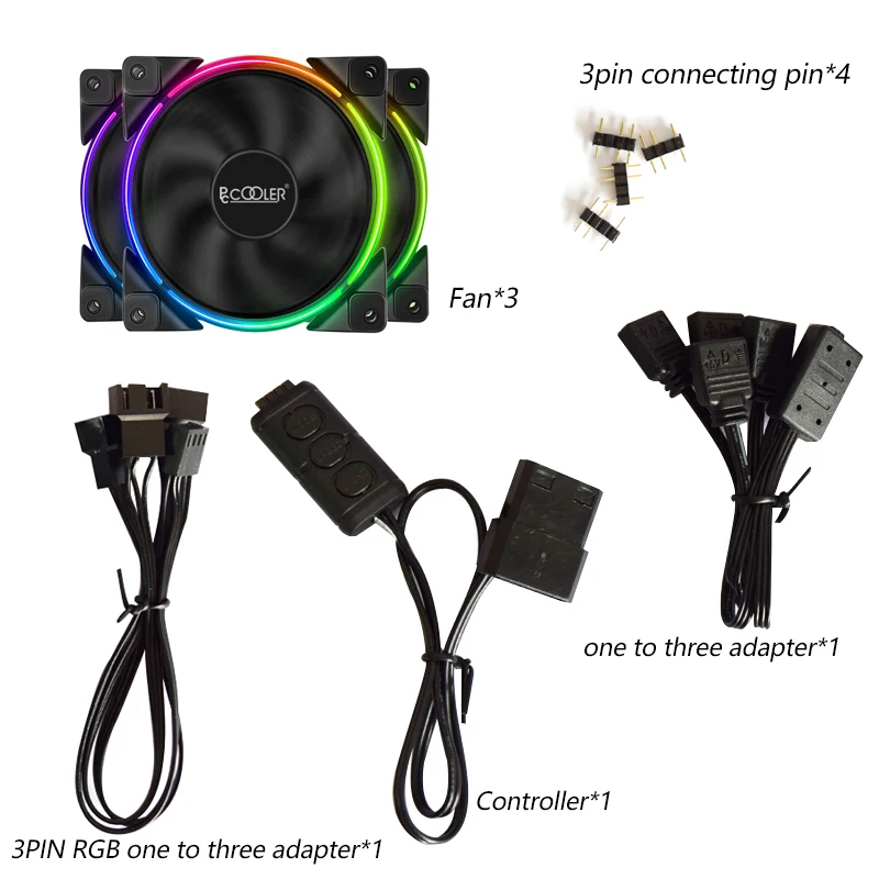 3 шт. PCCooler RGB вентилятор 120 мм ШИМ двойное кольцо охлаждающий 5V 3Pin и синхронизации