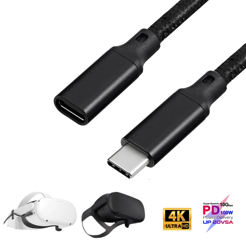 

5A 100W USB3.1 Type-C Extension Cable 4K @60Hz USB-C Gen 2 10Gbps Extender Cord For Oculus Quest 1 2 Link VR Cable Nintendo HDTV