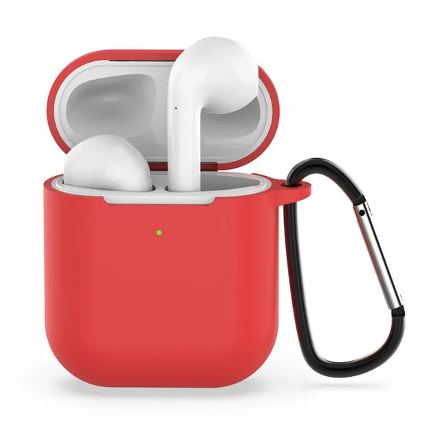 Чехол для наушников Airpods 2 защитный чехол карабин-брелок для ключей силиконовый Bluetooth чехол для наушников коробка аксессуары пряжка - Color: Red