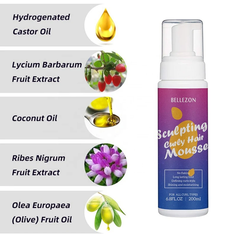 

200ml Strong Hold Hair Finishing Anti-Frizz Fixative Hair Foam Mousse Mousse Curly Hair Mousse Styling Define Curly Hair