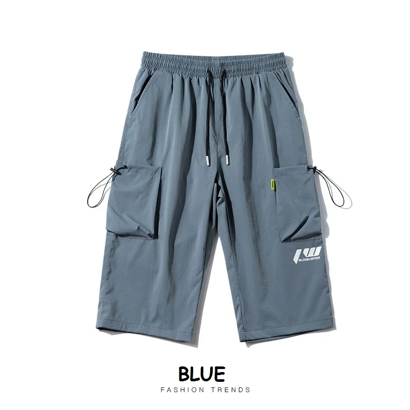 

Шорты мужские с эластичным поясом, модные укороченные Пляжные штаны, спортивный комбинезон с карманами, тонкие-40, в Корейском стиле, лето 2021