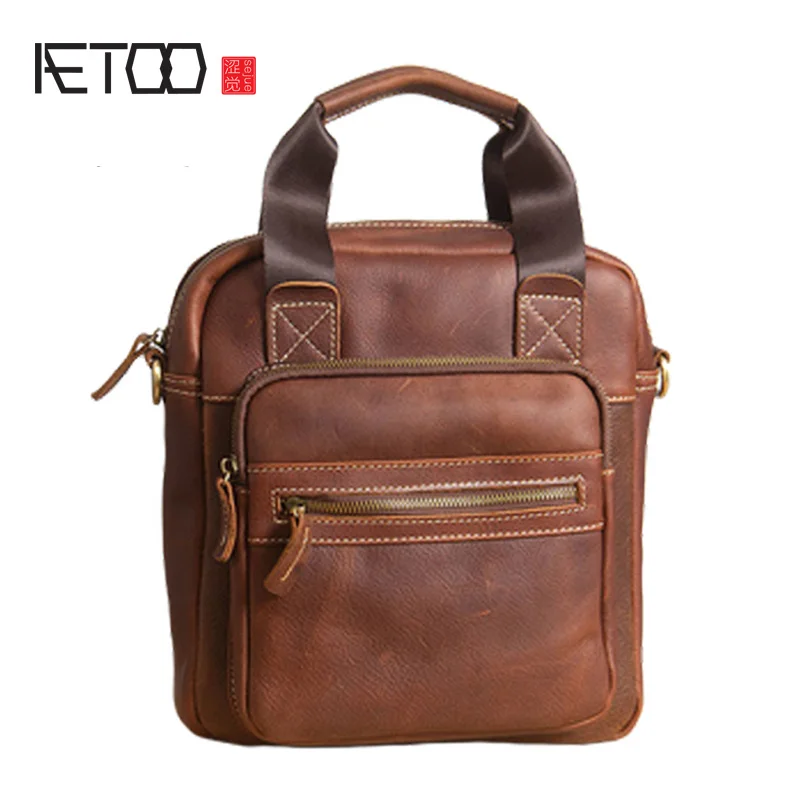

Мужская кожаная сумка AETOO Head, молодежная вертикальная кожаная сумка на шпильке, деловая Повседневная трендовая сумка через плечо