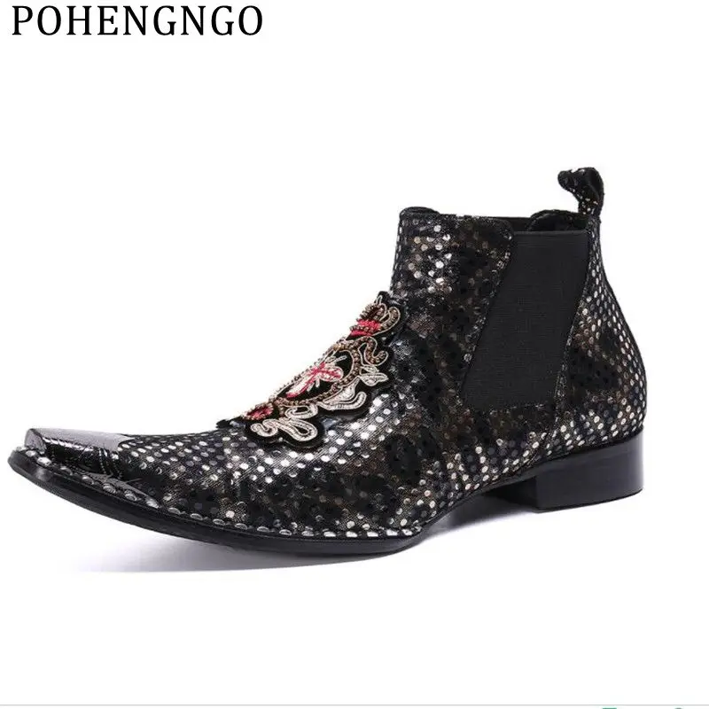 

Новинка; Модные мужские офисные ковбойские ботинки с вышивкой; Модельные свадебные ботинки с блестками; Мужские повседневные Ботинки Martin с ...